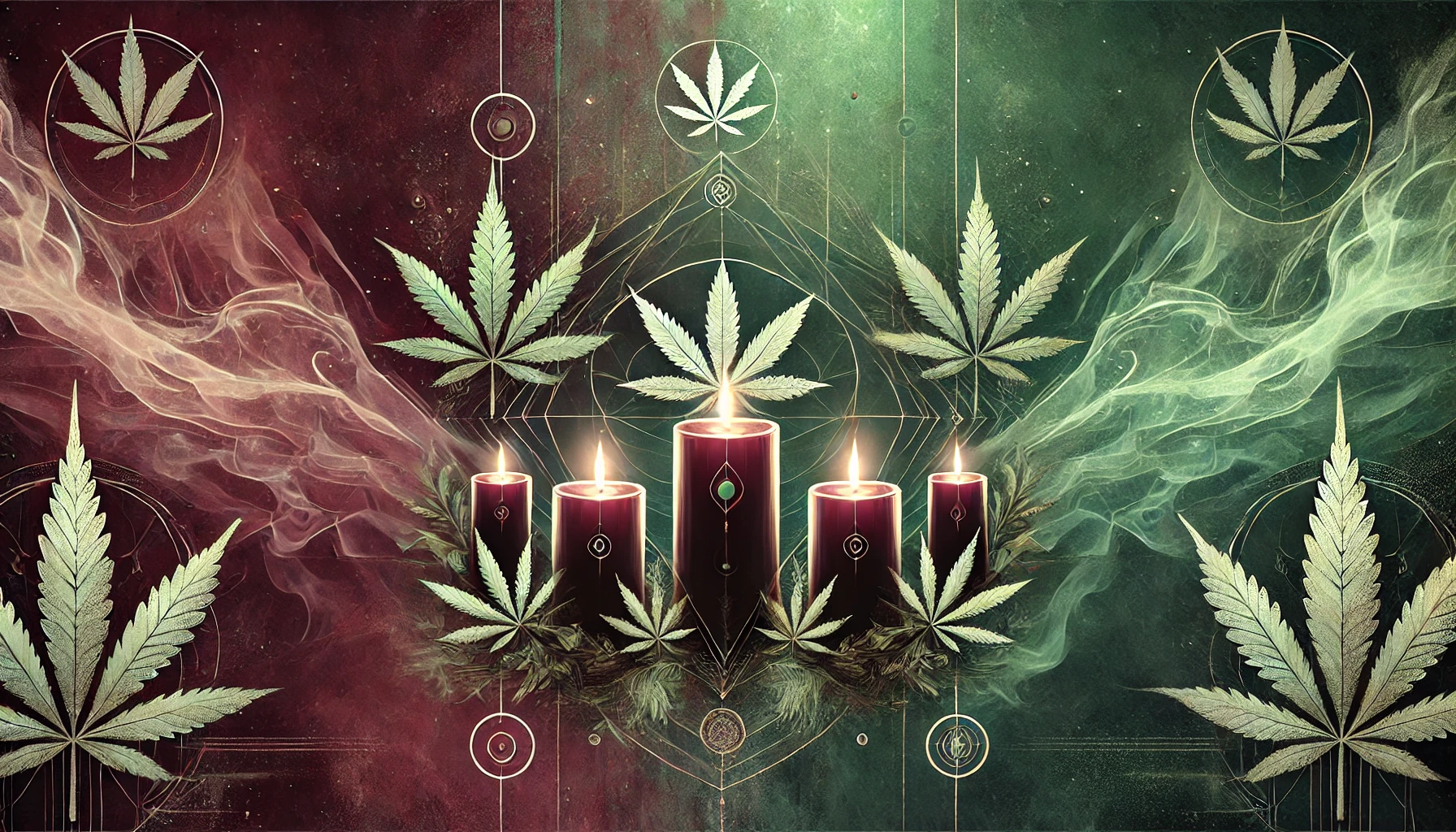 burgundy and greens emulate mystical sacred cannabis ceremony