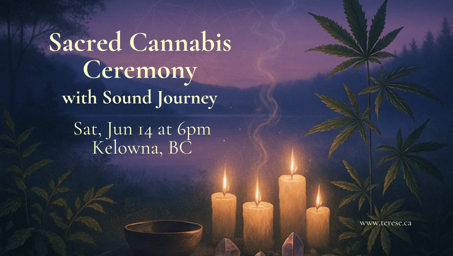 candles against kelowna landscape with cannabis leaf